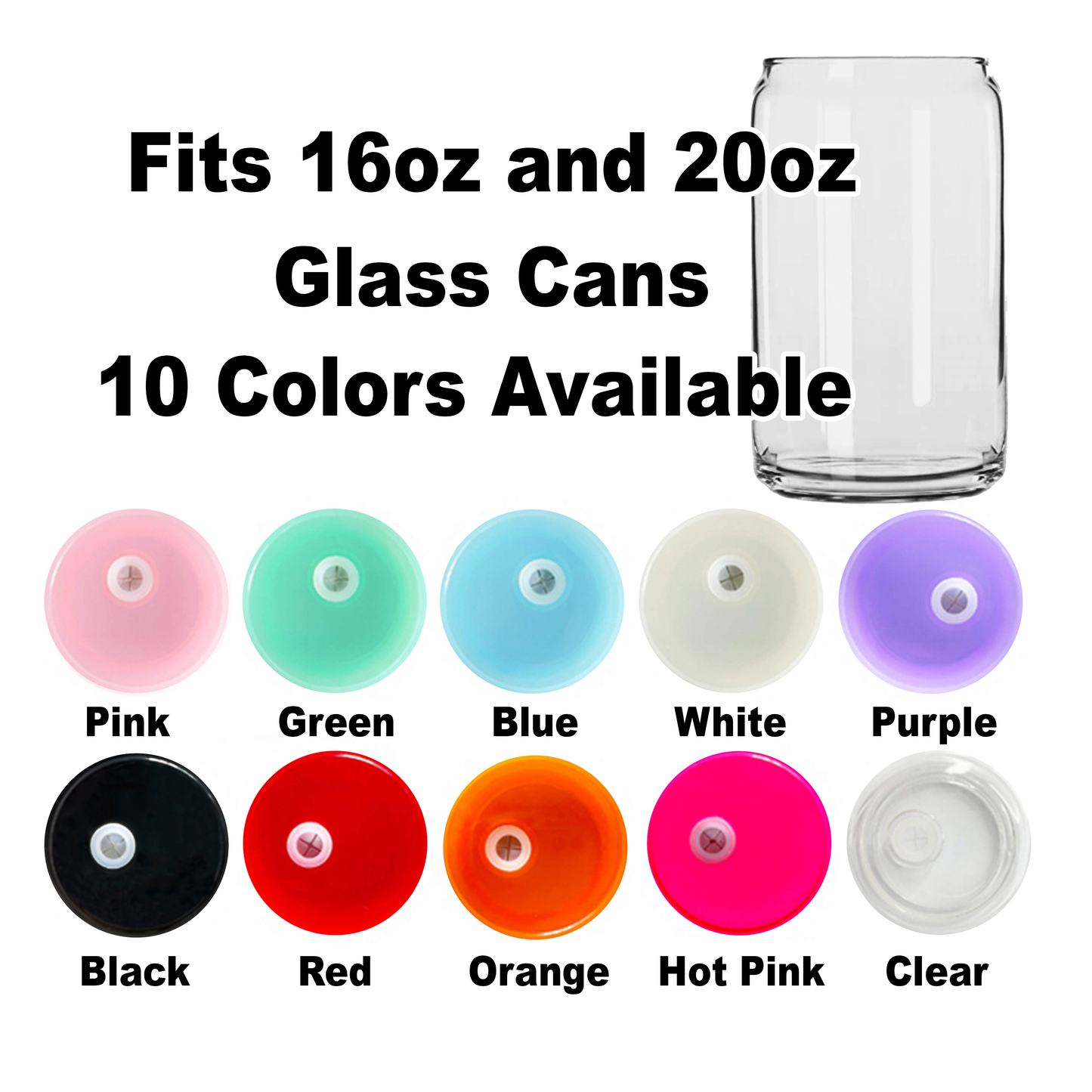 Variety Color Plastic Lid - 16oz Glass Cans