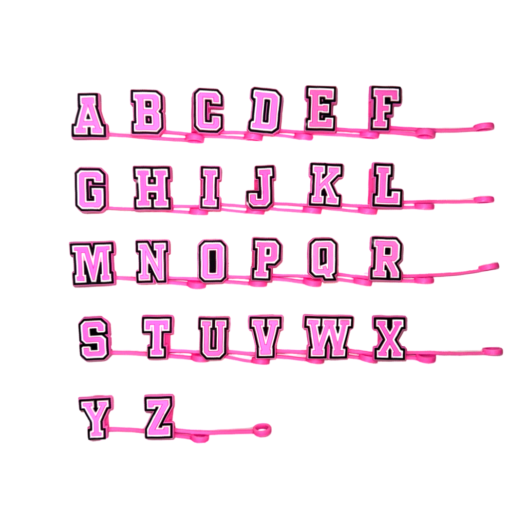 Pink Varsity Letter Straw Toppers