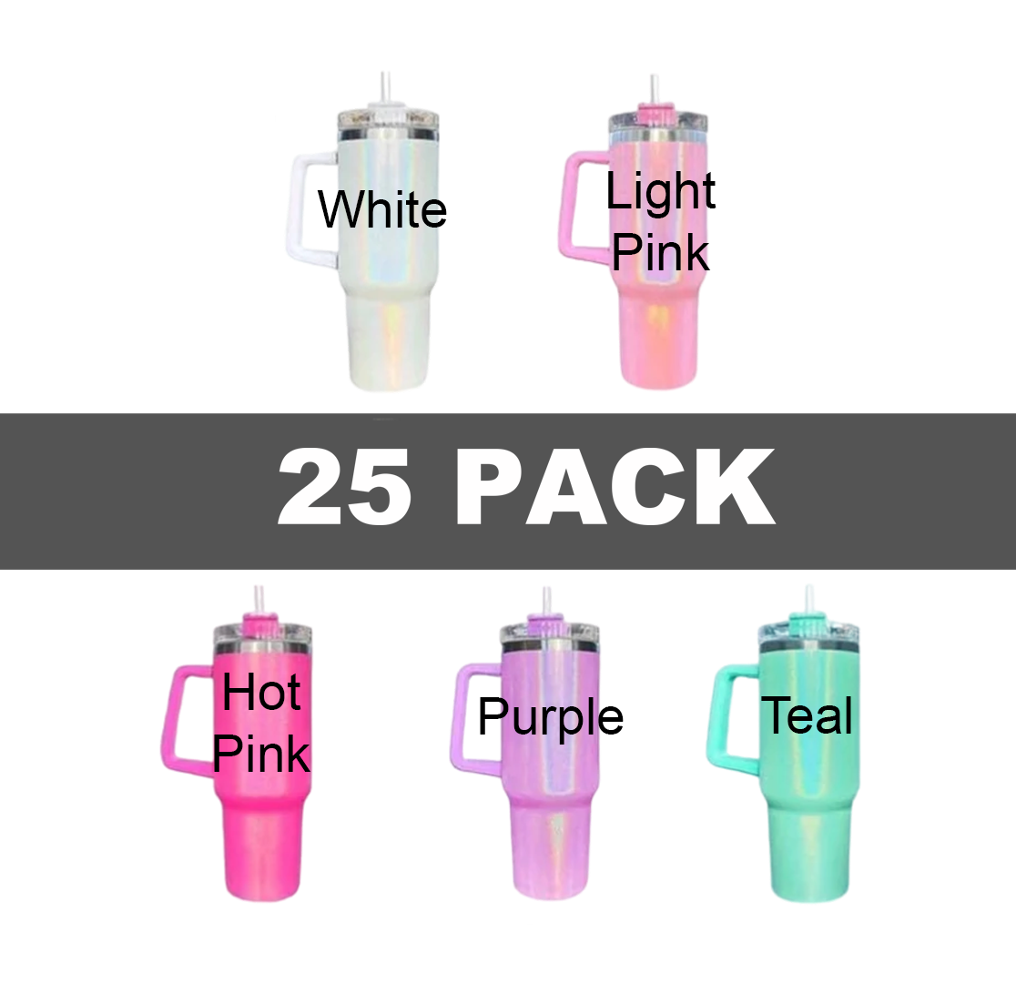 25 PACK - 40oz Metallic Shimmer Sublimation Tumbler - FREE SHIPPING
