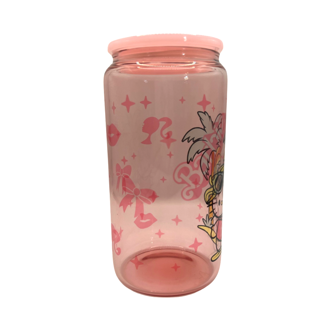 16oz Pink Surfer Kitty Glass Can