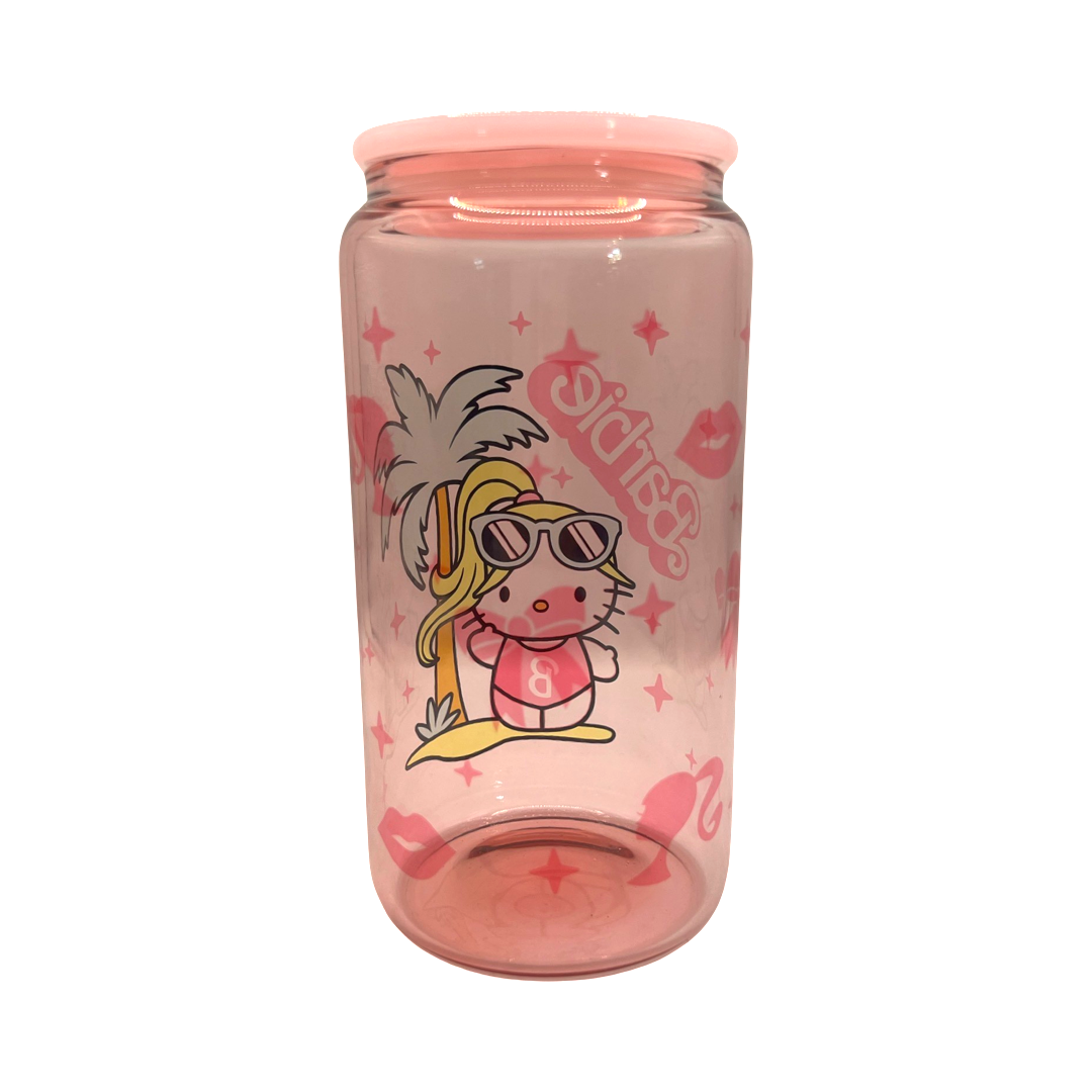 16oz Pink Surfer Kitty Glass Can