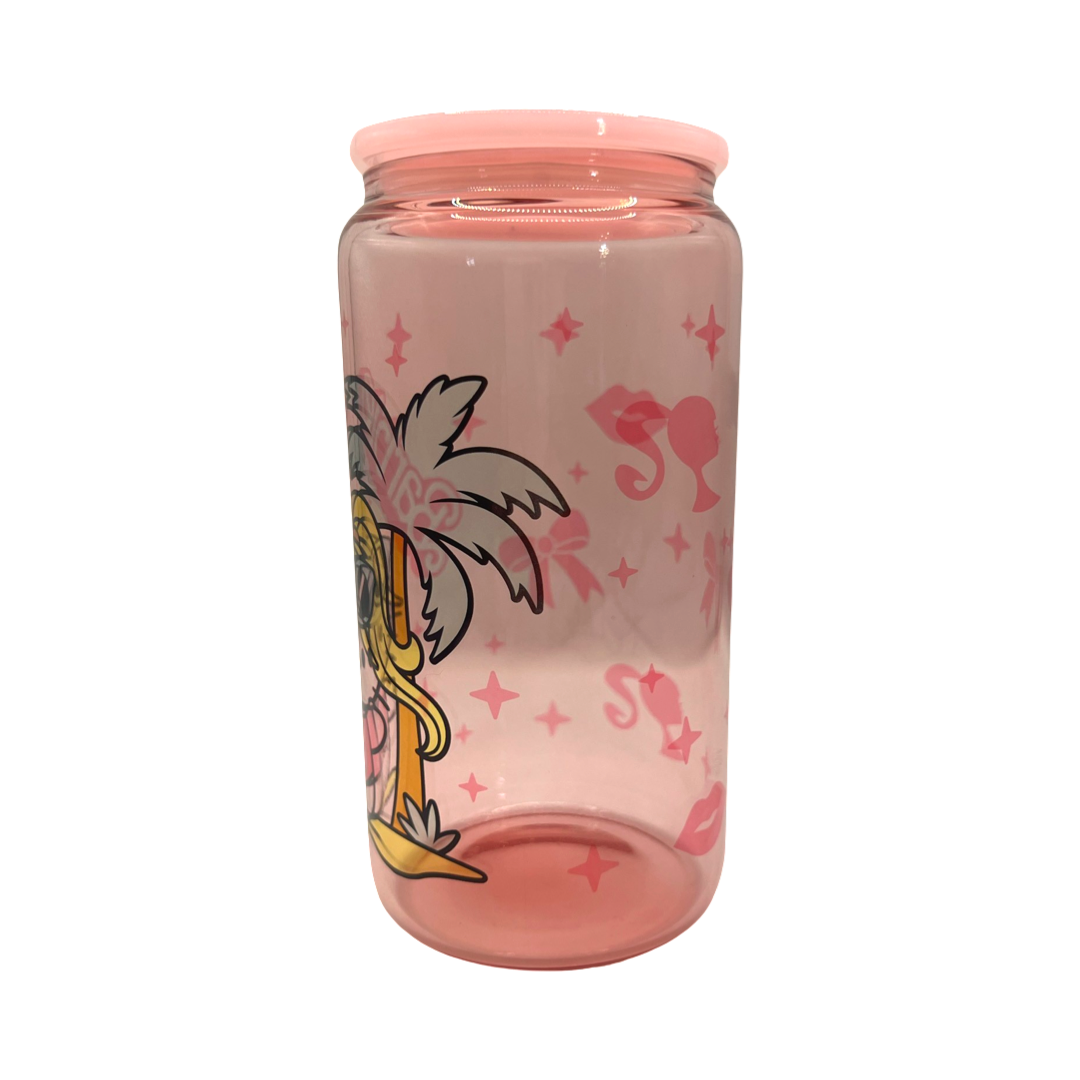 16oz Pink Surfer Kitty Glass Can