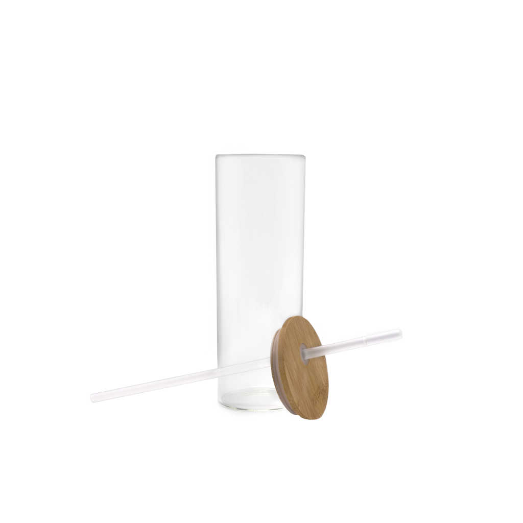 25oz Clear Sublimation Glass Tumbler with Bamboo Lid and Straw - 25 PACK