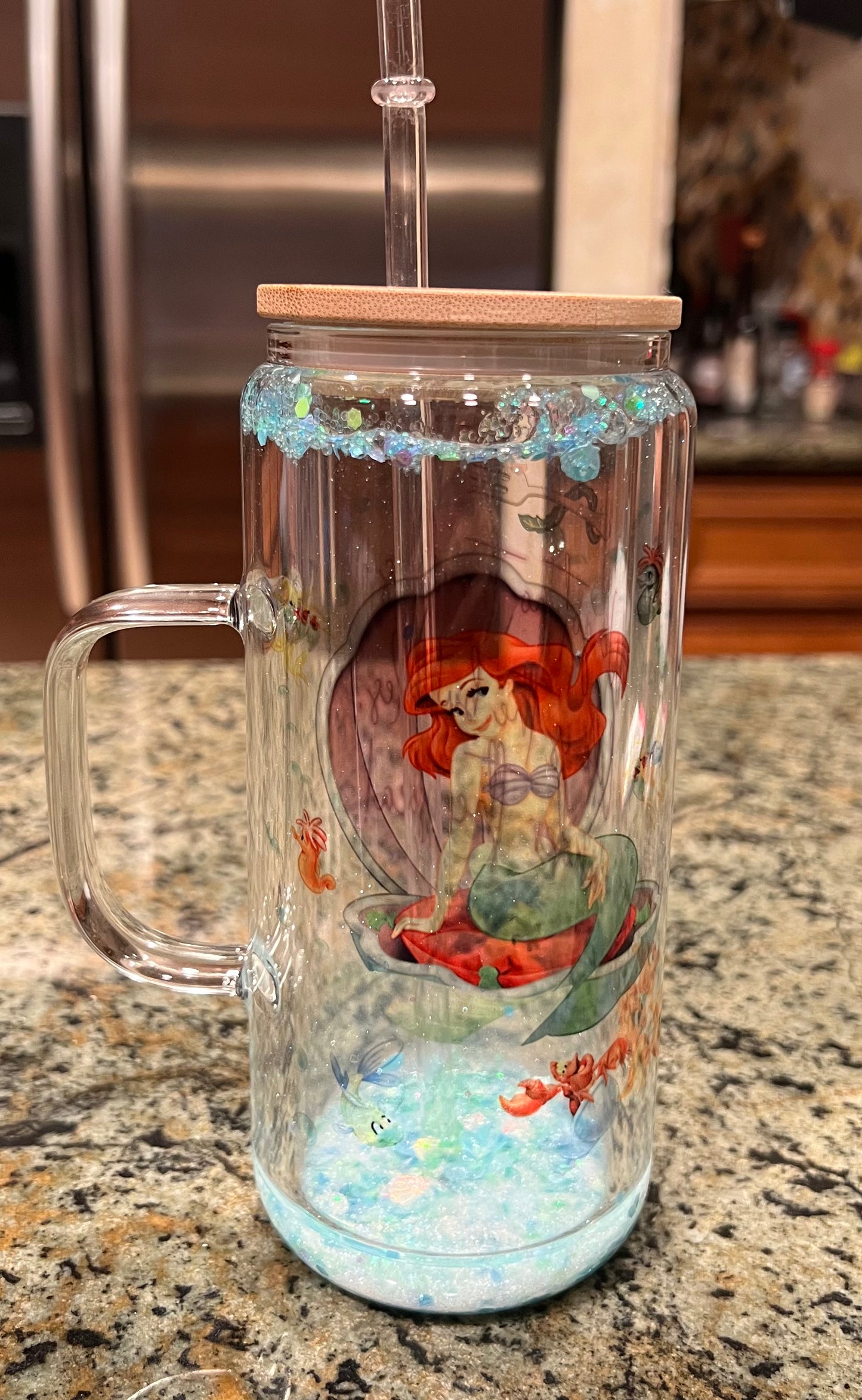 Little Mermaid Life is the Bubbles Snowglobe Tumbler with Handle