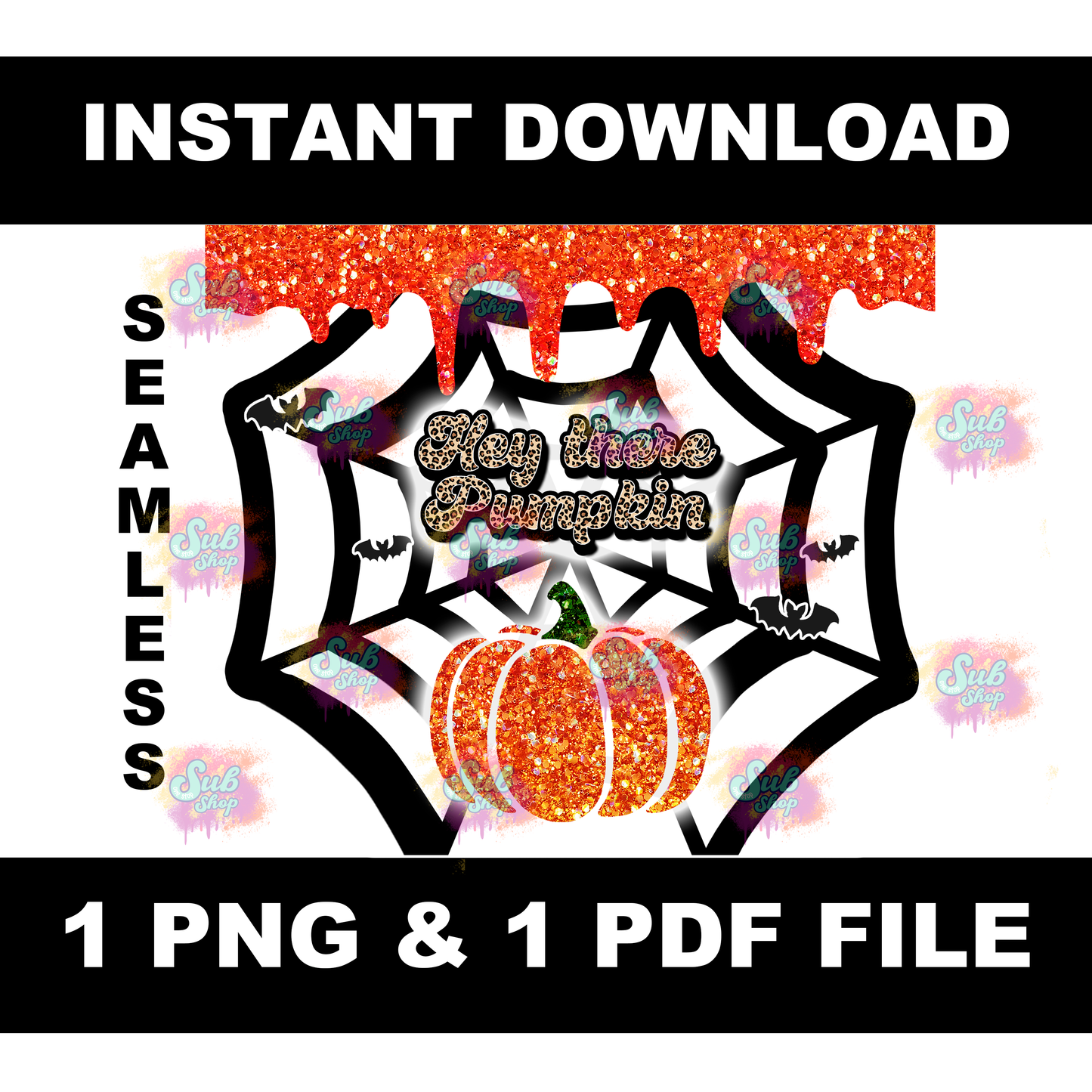 Hey There Pumpkin Leopard Glitter Digital File - PNG - PDF - Instant Download