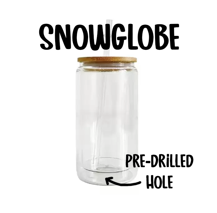 16oz Clear Glass Snow Globe Tumbler with Bamboo Lid and Straw