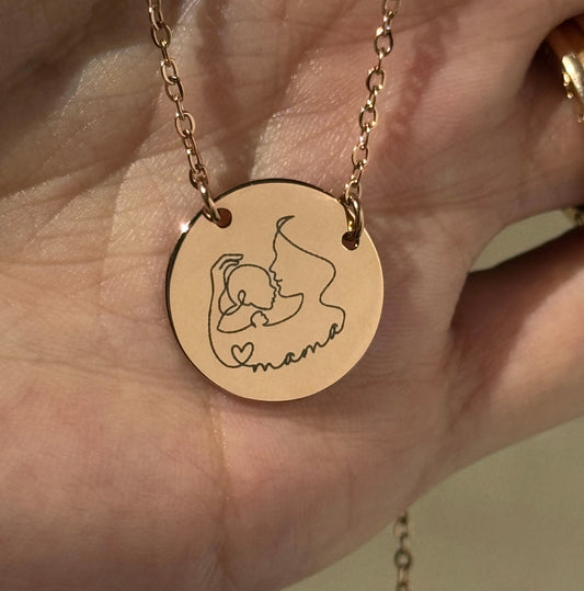 Mama Single Line Art Necklace