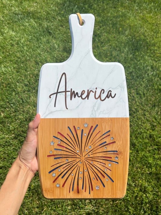 America Marble Bamboo Cutting Board with Handle