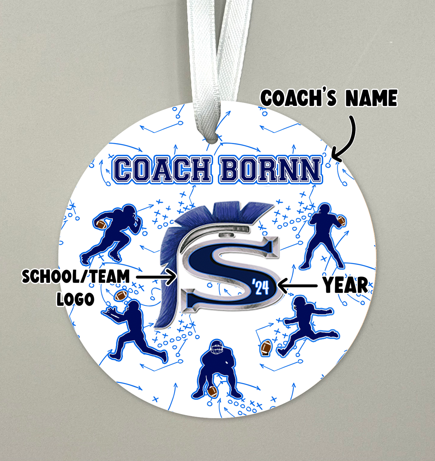Custom School Football Coach Ornament