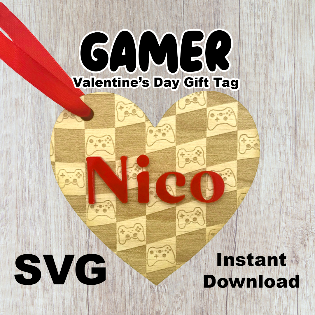 Gamer Valentine's Day Heart Tag SVG Cut File - Instant Download
