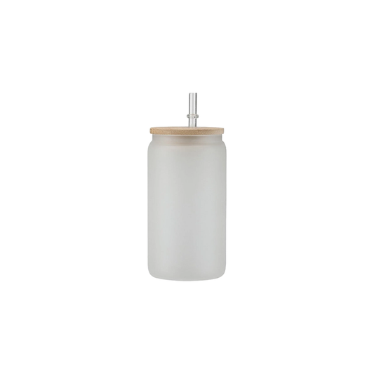 16oz Frosted Sublimation Glass Tumbler with Bamboo Lid and Straw