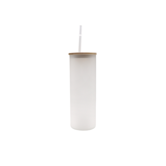 25oz Frosted Sublimation Glass Tumbler with Bamboo Lid and Straw