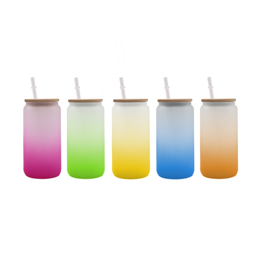 16oz Ombre Sublimation Glass Tumbler with Bamboo Lid and Straw