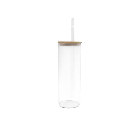 25oz Clear Sublimation Glass Tumbler with Bamboo Lid and Straw