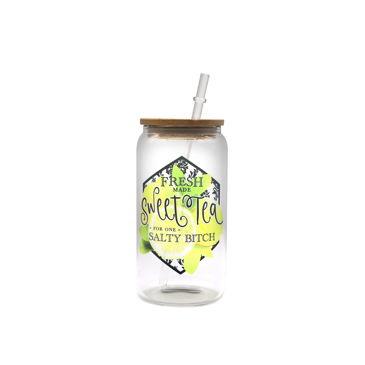 16oz Sweet Tea for One Salty Bitch Ombre Glass Can with Bamboo Lid and Straw