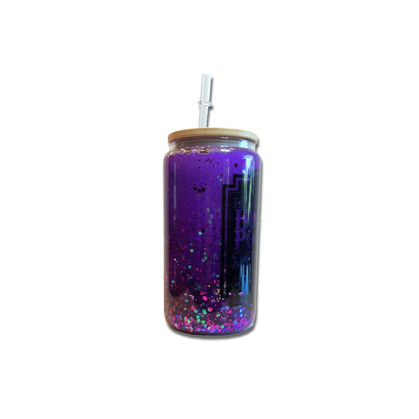 Halloween Snow Globe Glass Tumbler with Bamboo Lid and Straw - Hocus Pocus Apothecary