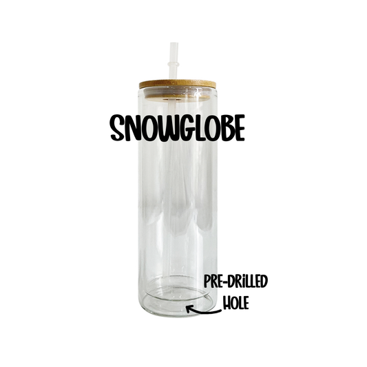 25oz Clear Glass Snow Globe Tumbler with Bamboo Lid and Straw